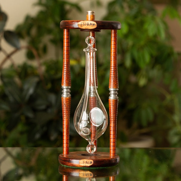 Vintage Antique Bobbin Barometer - Classic Wooden Weather Instrument for Home & Office Decor, Perfect for Nautical & Farmhouse Style Interiors