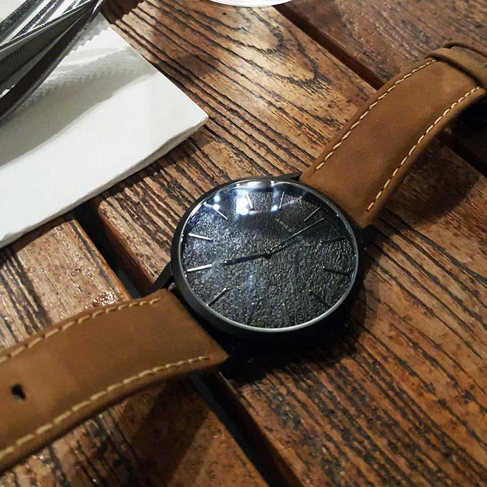 ARIES GOLD URBAN SANTOS Black Stainless Steel Women's Watch with Brown Leather Strap - Fashionable Timepiece for Casual Wear, Office & Special Occasions