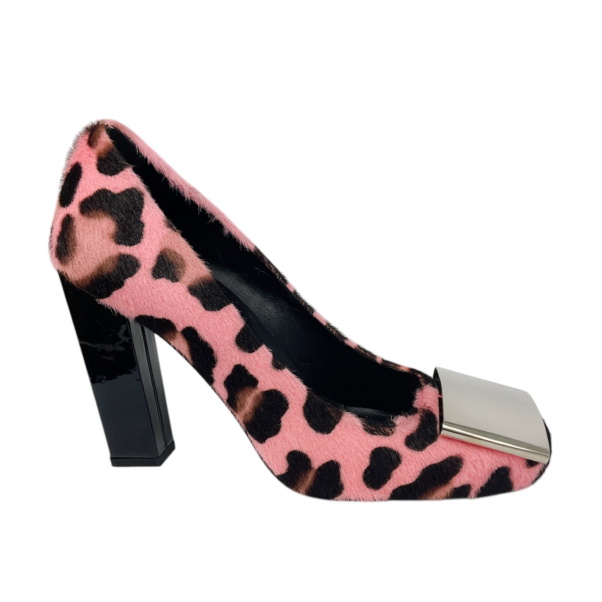 Roger Vivier Women's Pink & Silver Buckle Leopard Print Pony Hair Pumps - Elegant High Heels for Parties, Weddings & Special Occasions