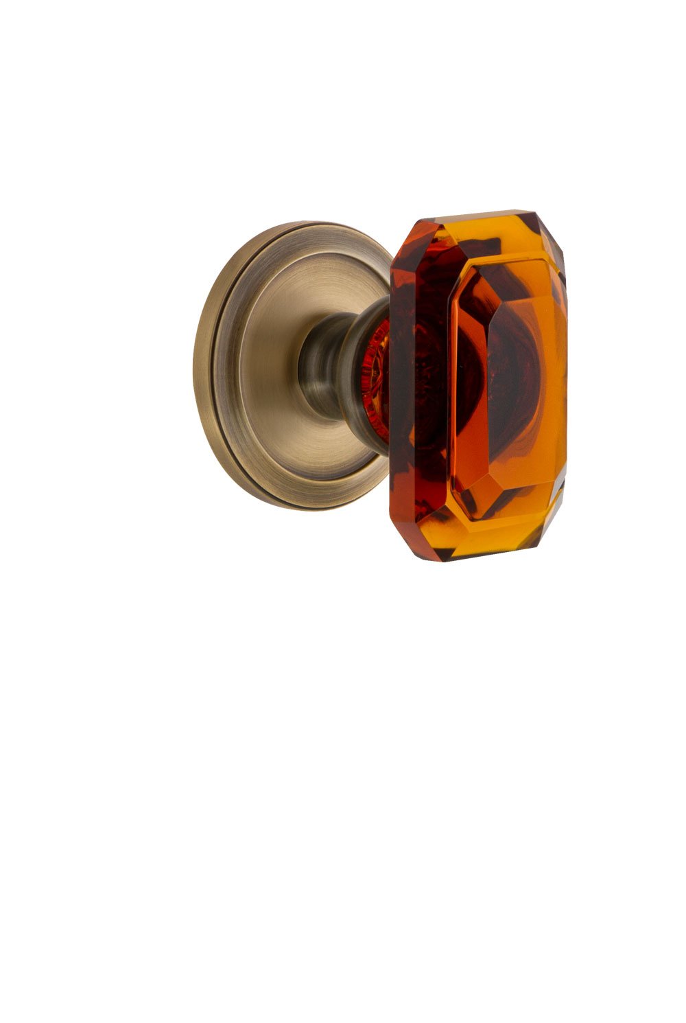 Grandeur 828389 Vintage Brass Circular Rosette Privacy Door Knob with Baguette Crystal - Elegant Hardware for Bedroom, Bathroom & Closet Doors