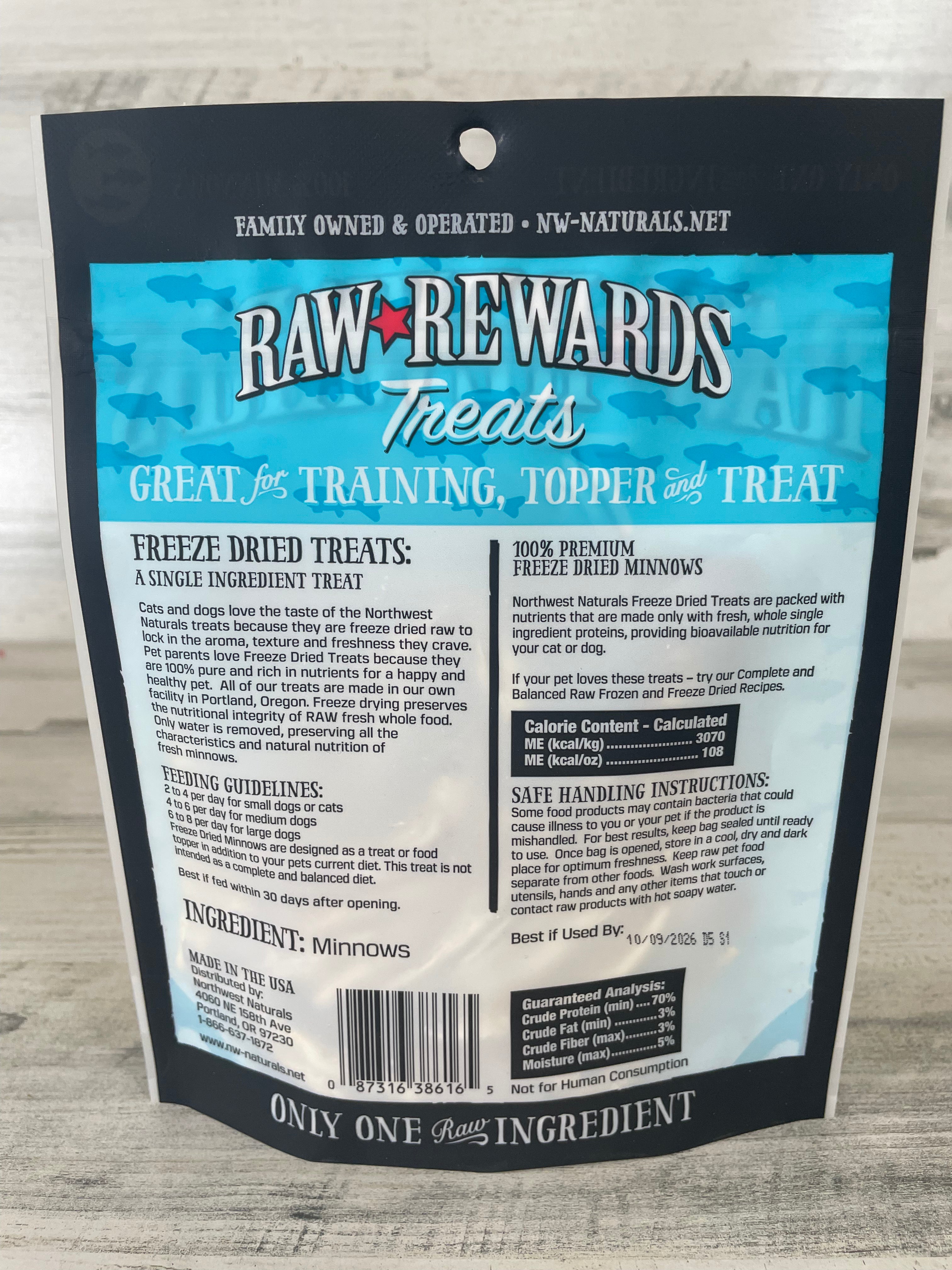 Northwest Naturals Raw Rewards Freeze Dried Minnows 1oz - All Natural Dog & Cat Treats for Training, Rewards & Dental Health - Perfect for Pet Snacks & Outdoor Adventures
