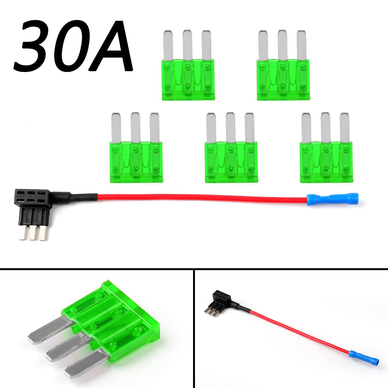 Micro3 Fuse Automotive ATL 3 Prong Blade Fuse Holder with 5 x 30A Fuses - Car Electrical Circuit Protection for Vehicles, Trucks, and Marine Applications