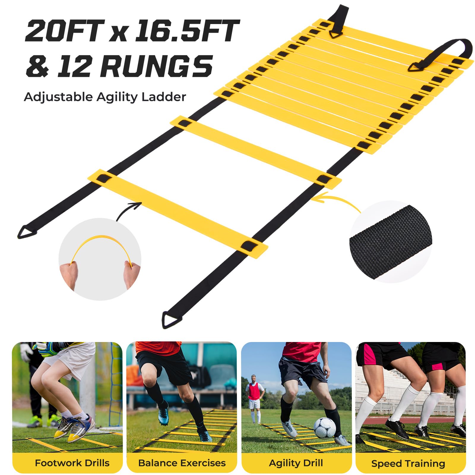 12x6 FT Portable Soccer Goal for Backyard - Easy Setup Soccer Net with 12 Cones, Agility Ladder & Carry Bag - Perfect for Youth Training, Backyard Games & Soccer Practice