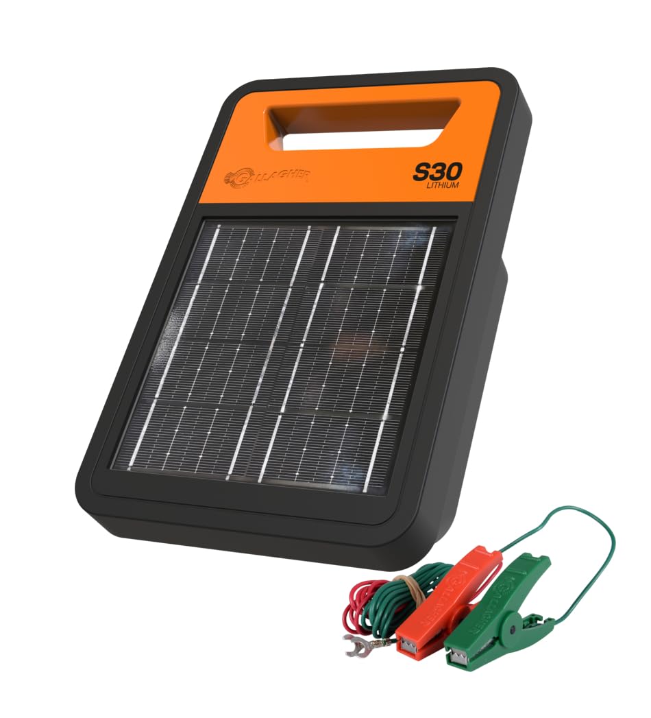 Gallagher S30 Solar Electric Fence Charger with Lithium Battery - 20 Mile/60 Acre Coverage | Weatherproof Solar Powered Energizer for Livestock & Farm Security | Portable Electric Fence Controller for Cattle, Horses & Wildlife Protection | Ideal for Pastures, Ranches & Agricultural Use