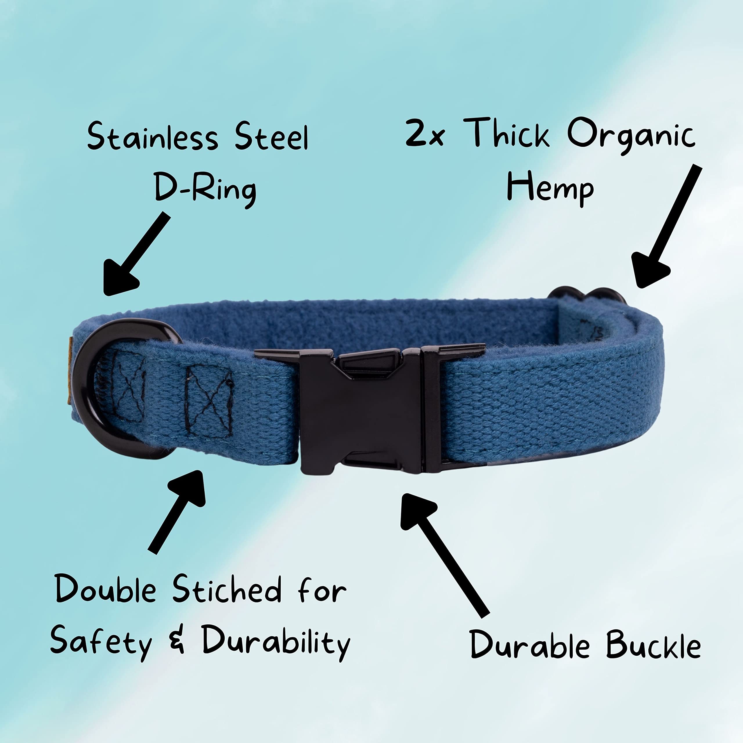 Pawsitive Teal Hemp Dog Collar - Hypoallergenic Soft Lining for Small, Medium & Large Dogs | Durable & Comfortable Pet Collar for Walking, Training & Outdoor Adventures (Emerald Green)