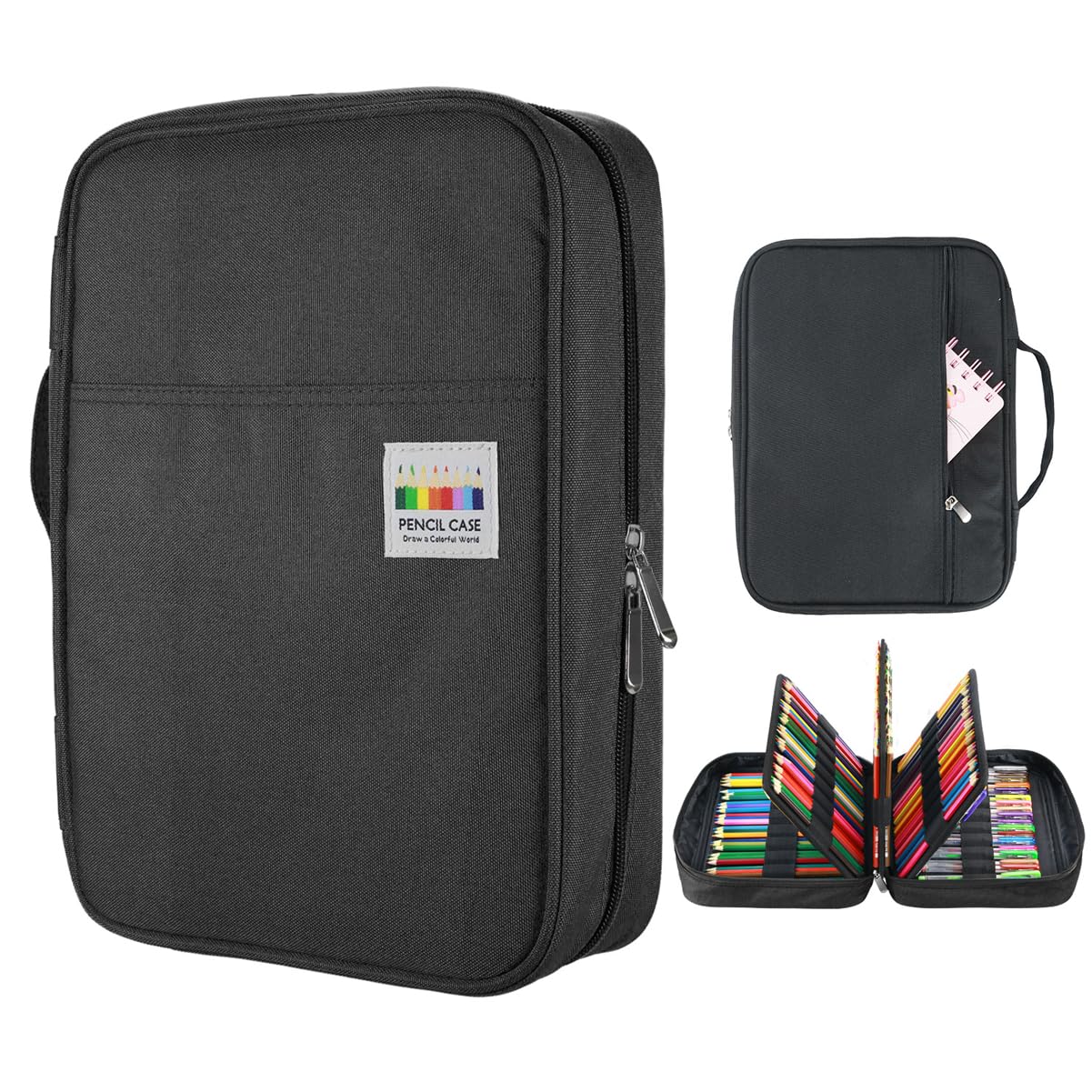 YOUSHARES 220 Slots Colored Pencil Case & 145 Slots Gel Pen Organizer - Multilayer Artist Pencil Holder for Coloring, Glitter Pens, Refills - Perfect for Adults, Artists & Students (Black) - Ideal for Art Classes, Travel & Office Organization