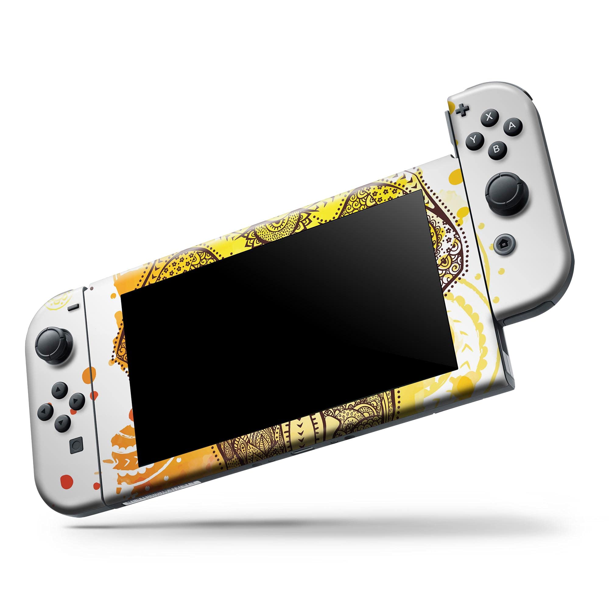 Nintendo Switch Lite Skin Decal - Scratch-Resistant Removable Vinyl Wrap Cover with Bright Orange Ethnic Elephant Design - Perfect for Gaming Protection and Personalization