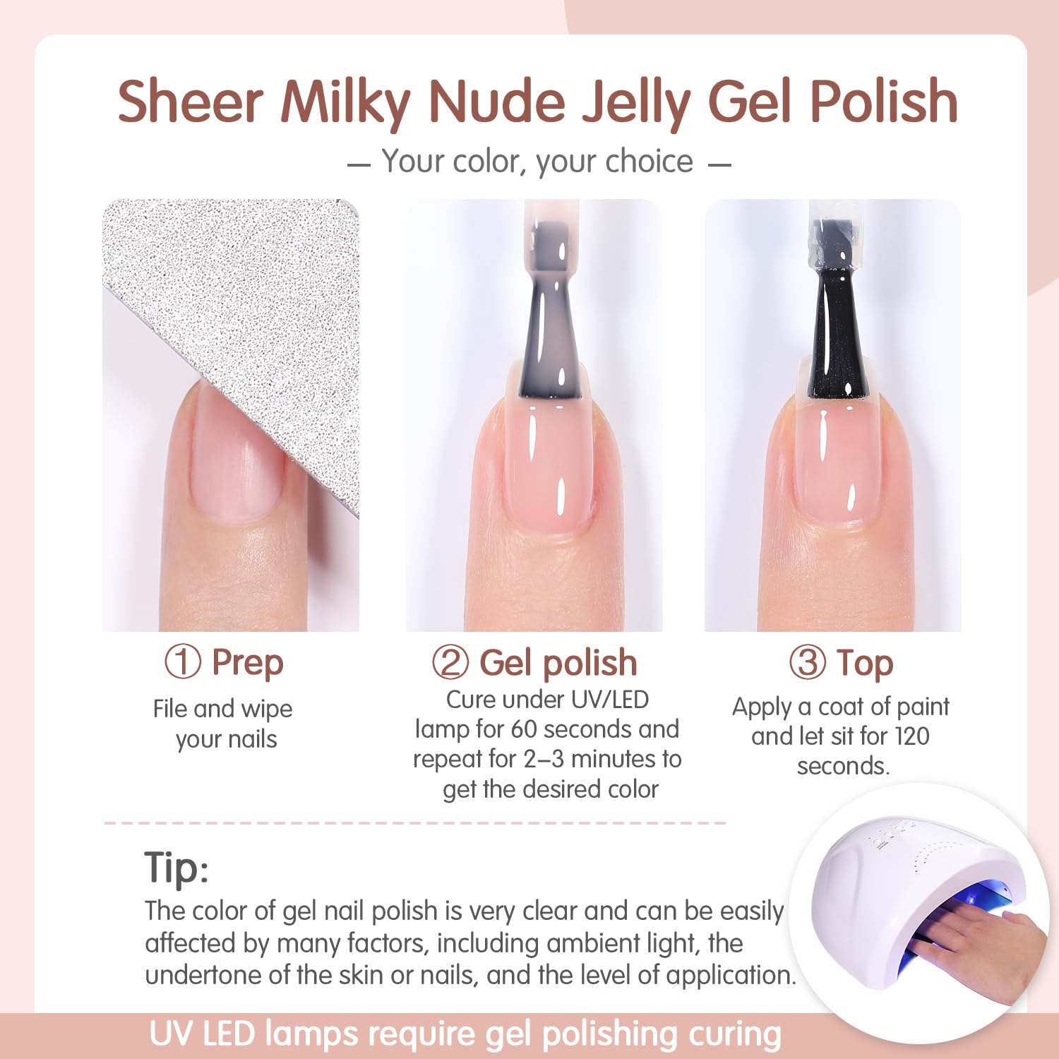 Nude Pink Gel Nail Polish Set - 6 Colors Sheer Milky White Jelly Gel Polish for All Seasons & Skin Tones | Neutral Soak Off LED Gel Nail Kit for DIY Manicure at Home | Perfect for Everyday Wear, Bridal Nails & Special Occasions