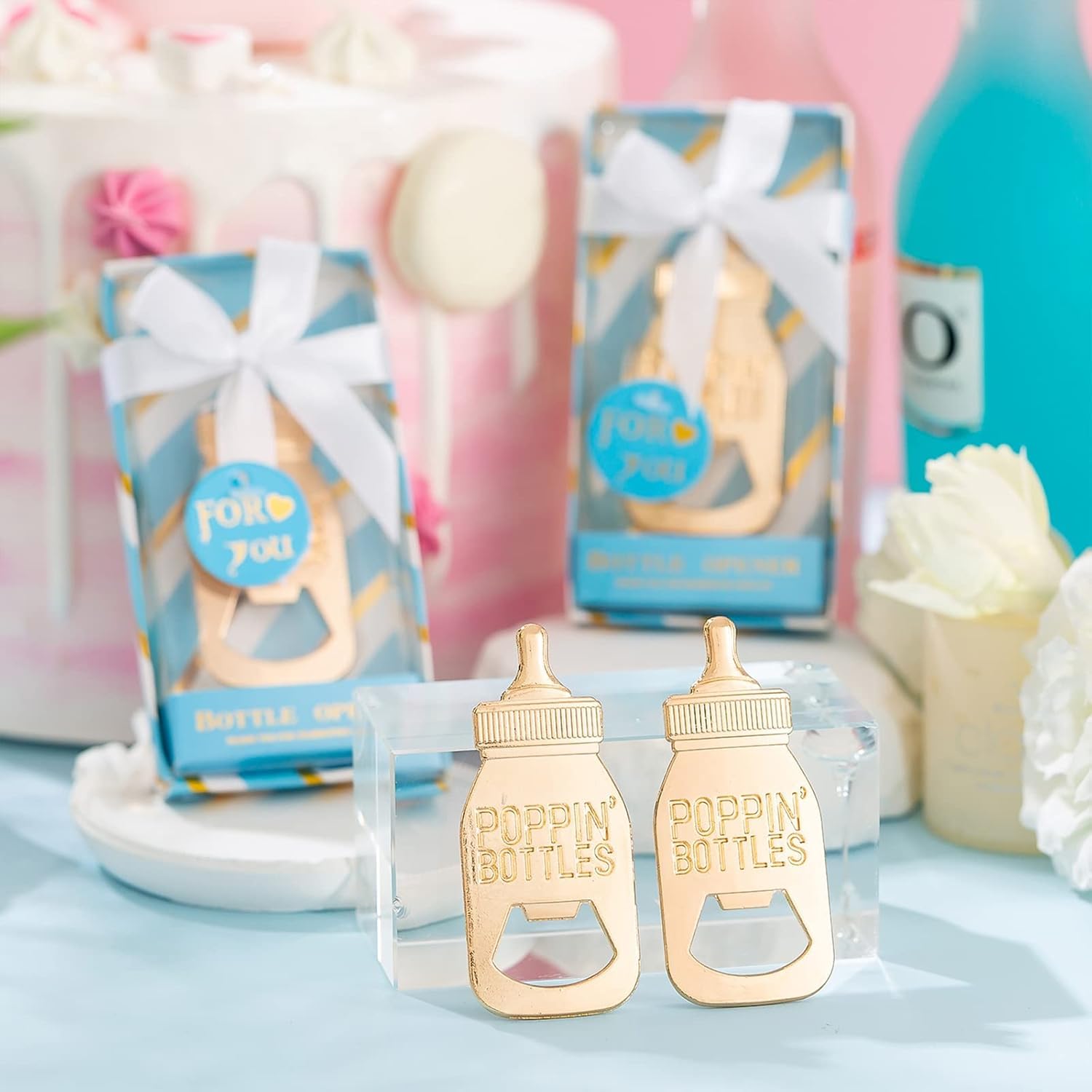 16-Pack Baby Bottle Shaped Openers - Fun Baby Shower Party Favors, Wedding Guest Gifts & Kids Birthday Souvenirs (Blue) - Perfect for Newborn Celebrations, Bridal Showers & Family Events