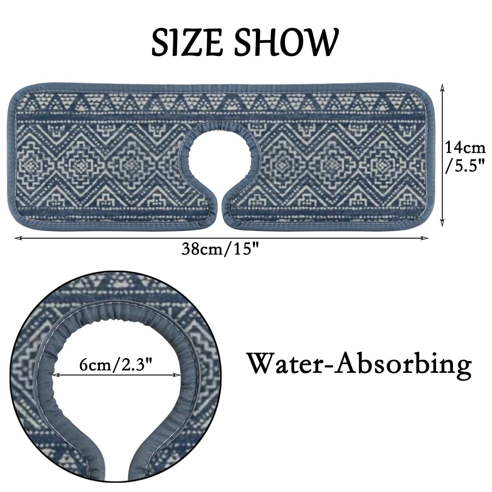 Non-Slip Sink Splash Guard Mat - 3 Pack Absorbent Waterproof Countertop Protector for Kitchen & Bathroom - RV Safe, Boho Style - Prevents Water Stains & Splashes (Great for Dishes, Handwashing & Pet Areas)