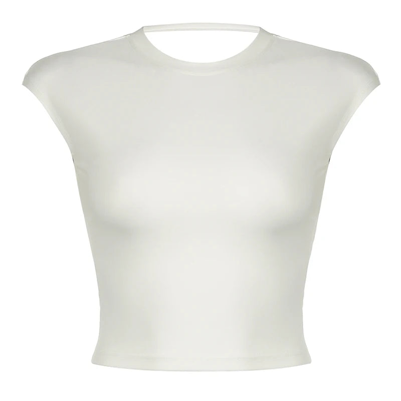 Sexy Backless Twisted Skinny White Cropped Top Tee for Women - Streetwear Casual Basic Shirt for Summer Outfits, Parties & Date Nights