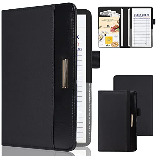 Leather Waiter Book Server Wallet - Cute Waitress Organizer with Money Pocket & Guest Check Holder, Fits Server Apron (Black) - Perfect for Restaurants, Cafes & Hospitality Staff