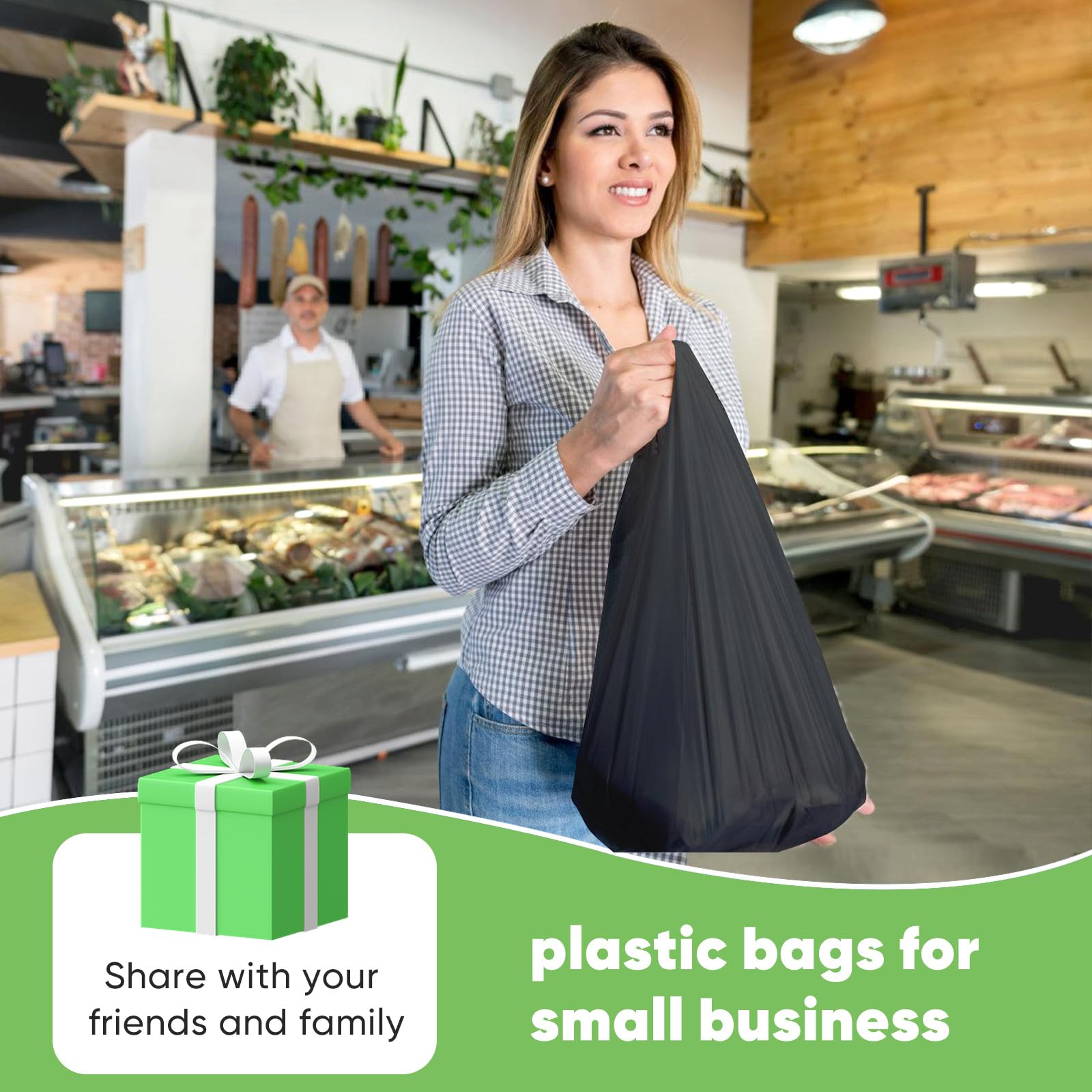 300 Pack Black Plastic Bags with Handles 11.5