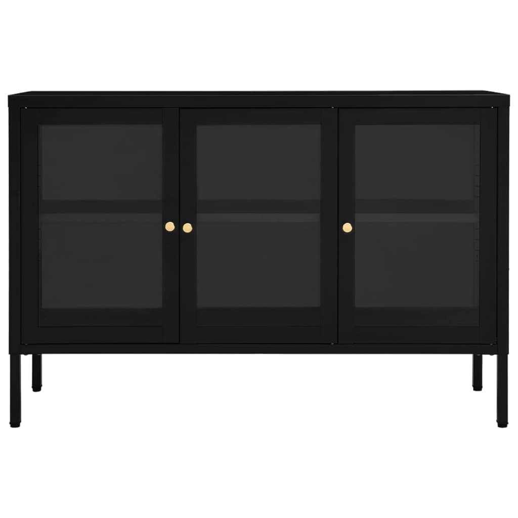 vidaXL Powder-Coated Steel Sideboard - Black Tempered Glass Door Storage Cabinet with Adjustable Shelf | Sturdy Bookshelf & Decorative Display Cabinet for Living Room, Office & Bedroom Organization