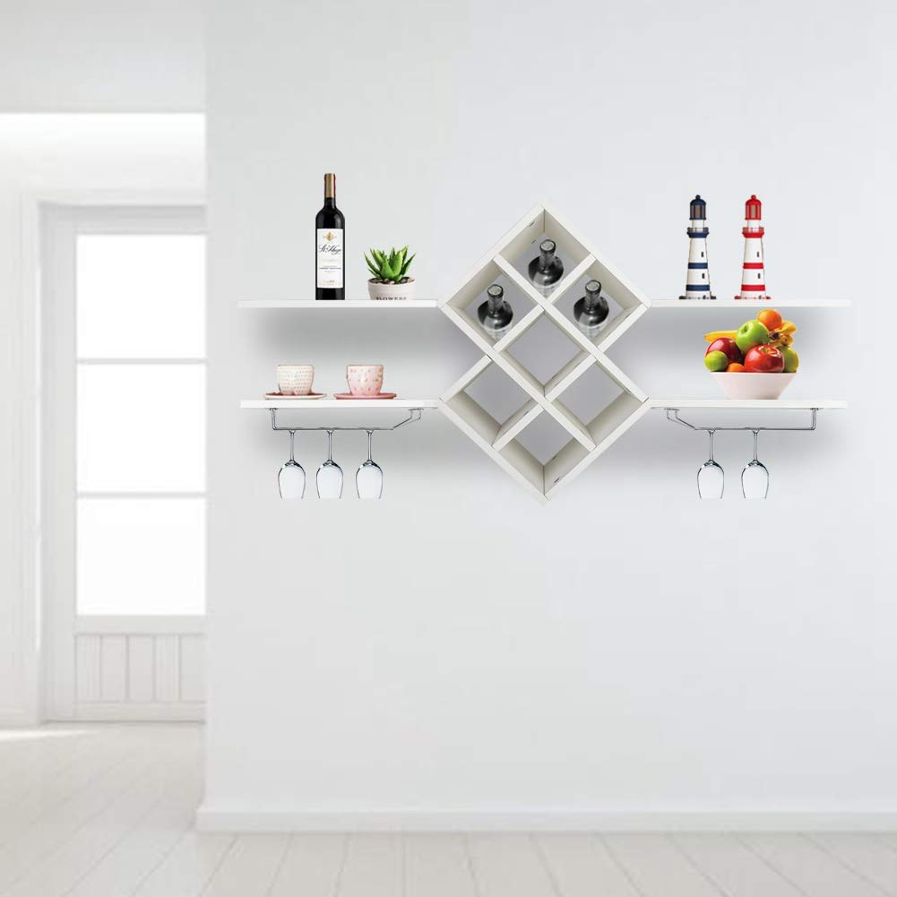 AYNEFY Wall-Mounted Wine Rack with Glass Holder - Multi-Bottle Organizer & Stemware Storage Cabinet - Space-Saving Kitchen & Living Room Decor for Wine, Plants & Flower Display