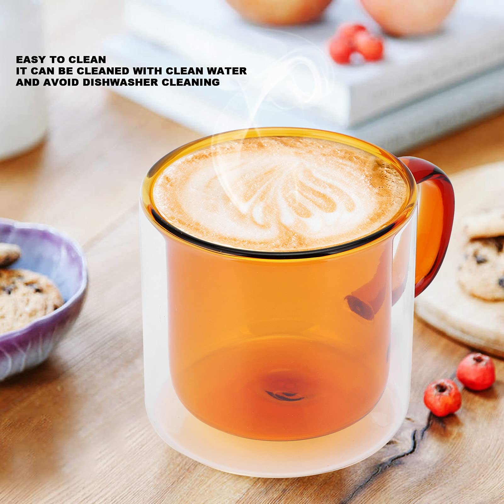Premium 250ml Borosilicate Glass Coffee Mug - Double Wall Insulated Handmade Tea Cup for Hot & Cold Drinks - Perfect for Home, Office or Gifts (Yellow) - Enjoy Your Morning Coffee, Afternoon Tea or Late Night Milk