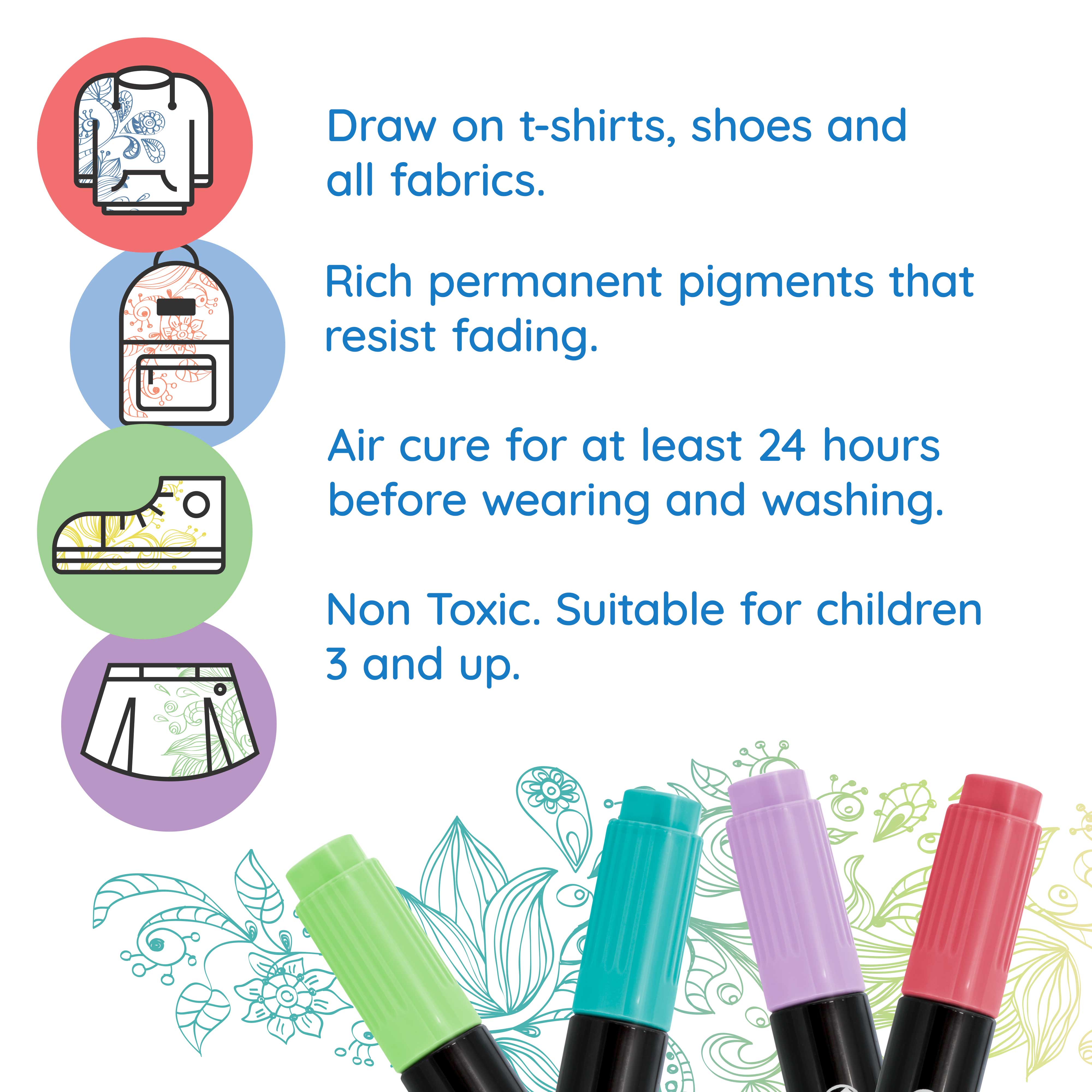 40 Unique Primary & Pastel Colors Dual Tip Fabric Markers - Chisel & Fine Point T-Shirt Markers Set with Vibrant Ink for DIY Crafts, Fashion Design & Fabric Painting