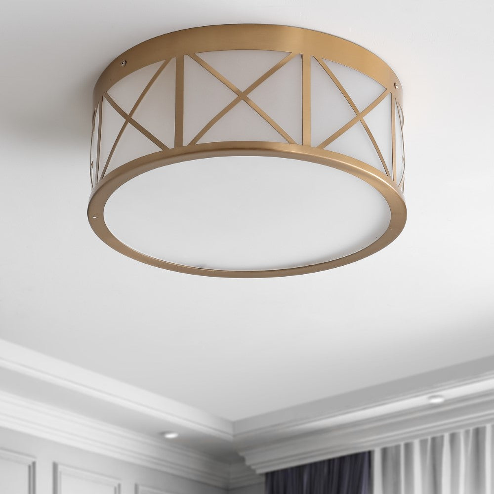 Cadence Drum Metal/Glass Flush Mount Ceiling Light Fixture - Modern Round LED Light for Bedroom, Living Room, Kitchen & Hallway