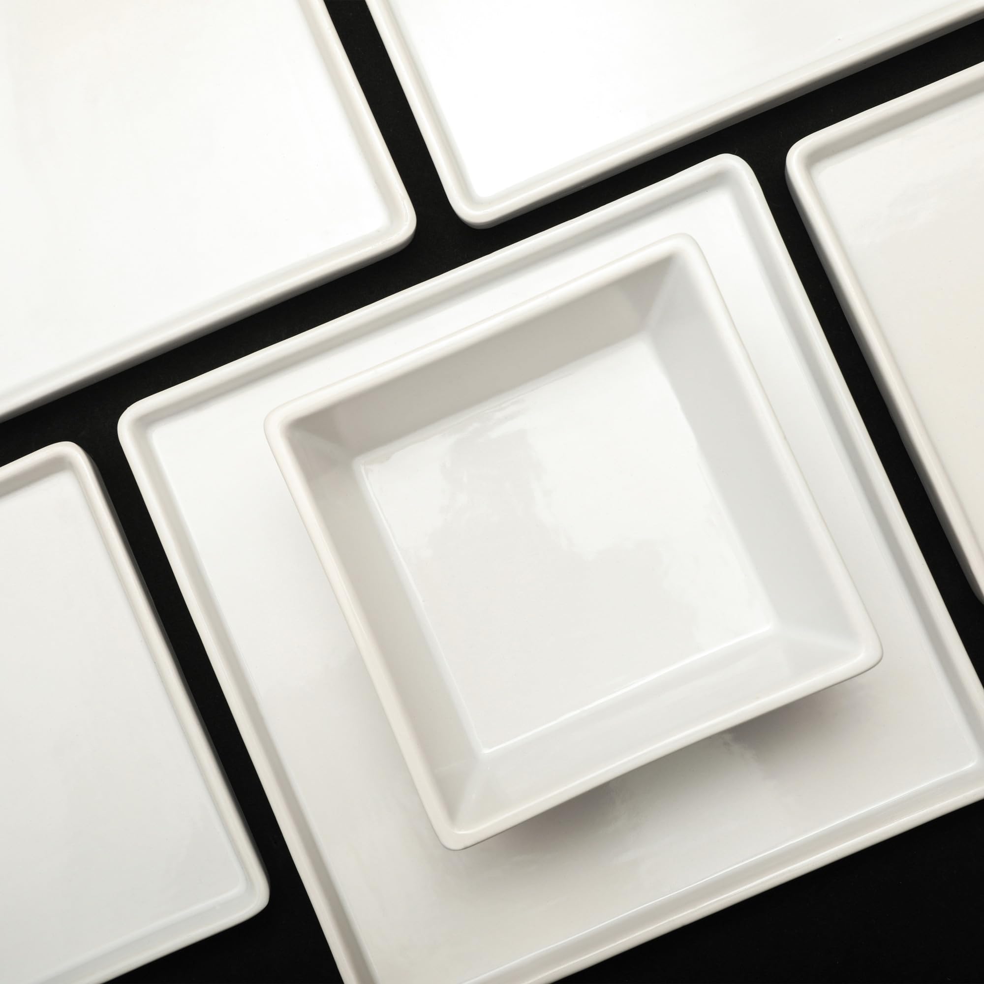 Premium 12-Piece Stoneware Dinnerware Set for 4 - White Square Plates & Bowls - Durable Stone Lain Grace Collection - Perfect for Everyday Dining, Dinner Parties & Restaurant Use