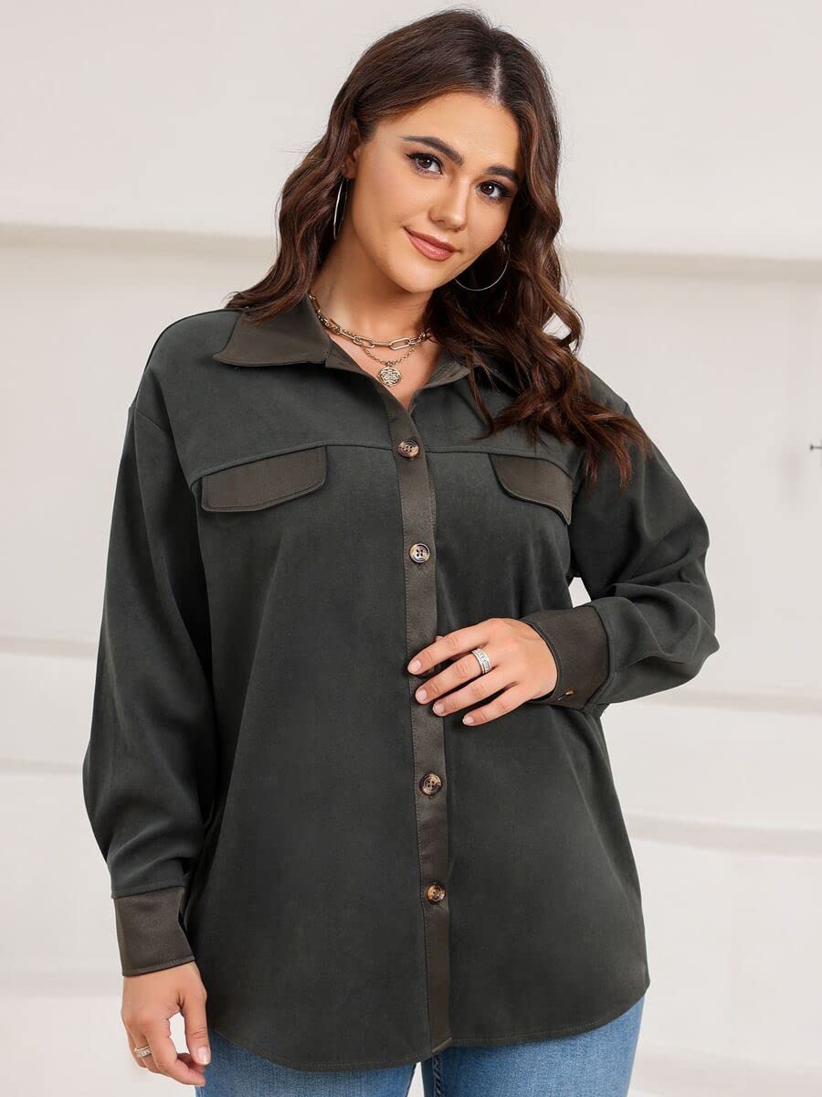 TINMIIR Women's Plus Size Flap Detail Drop Shoulder Coat - Dark Grey XXL | Stylish Winter Outerwear for Casual & Office Wear