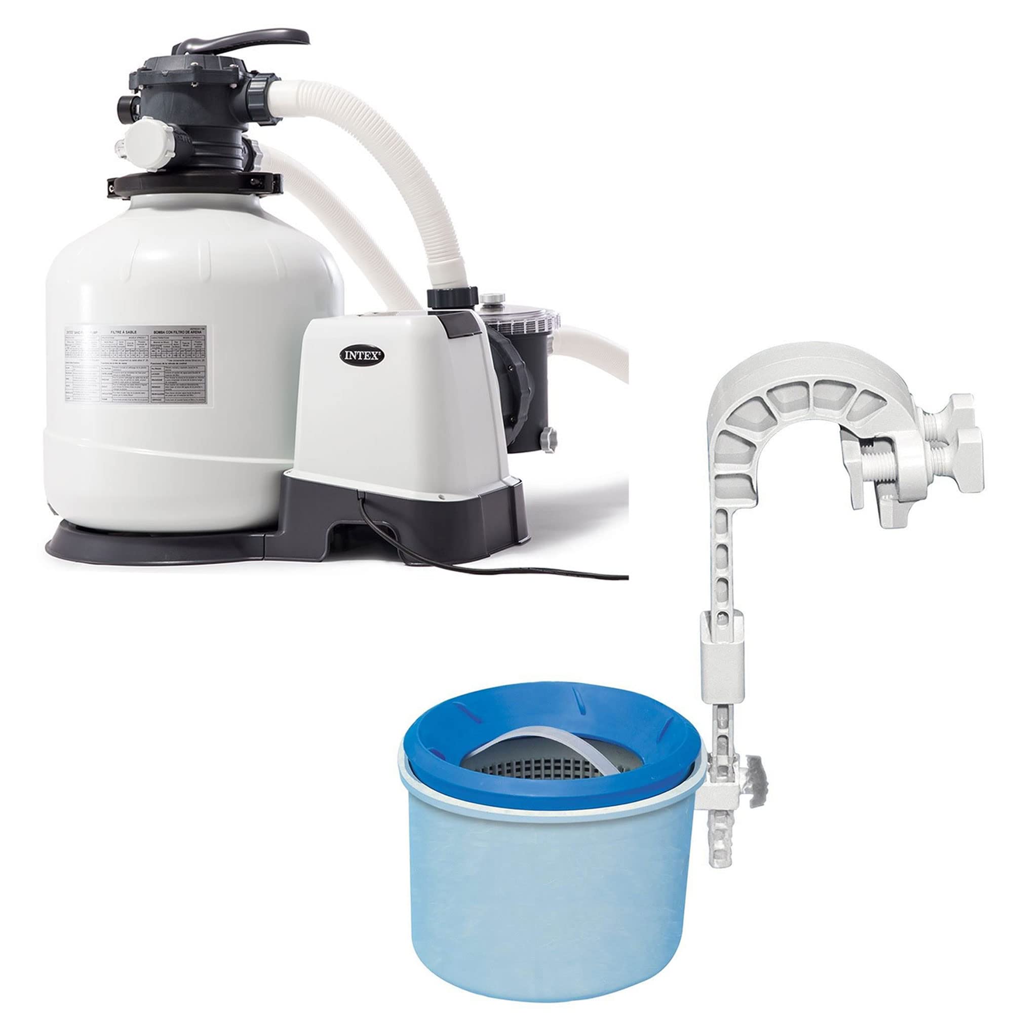INTEX SX3000 Krystal Clear Sand Filter Pump - 3000 GPH Flow Rate for Above Ground Pools | Includes Deluxe Wall Mount Skimmer | Perfect for Backyard Pool Maintenance & Water Filtration