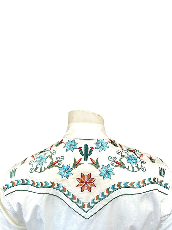Rockmount 6865 IVO Men's Agave Cactus Floral Embroidered Western Shirt in Ivory - Perfect for Country Music Festivals & Western Themed Parties