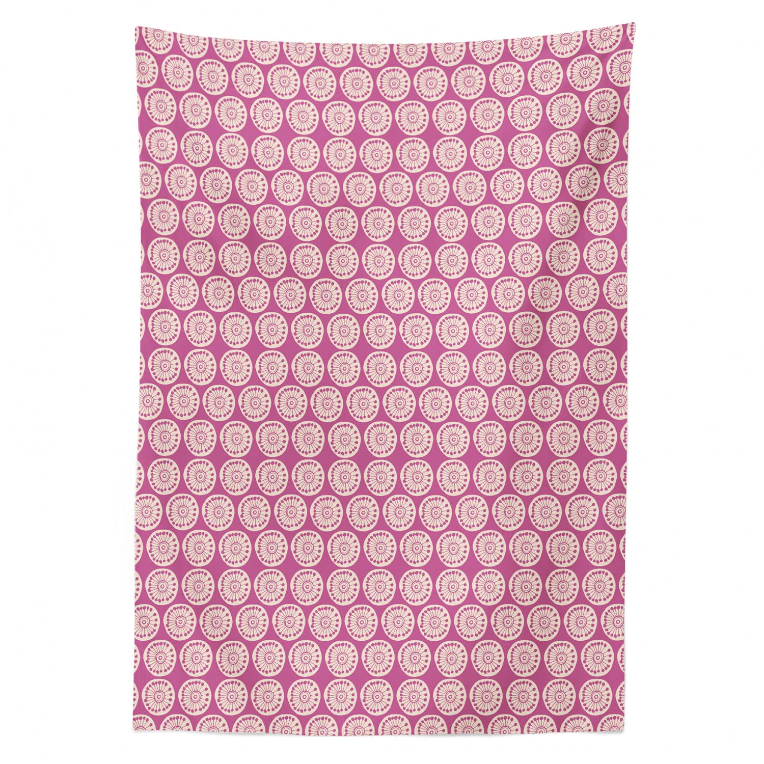 Ambesonne Floral Tablecloth - Modern Doodle Geometric Pattern with Round Spots, Rectangle Satin Dining Table Cover for Kitchen & Dining Room, 60