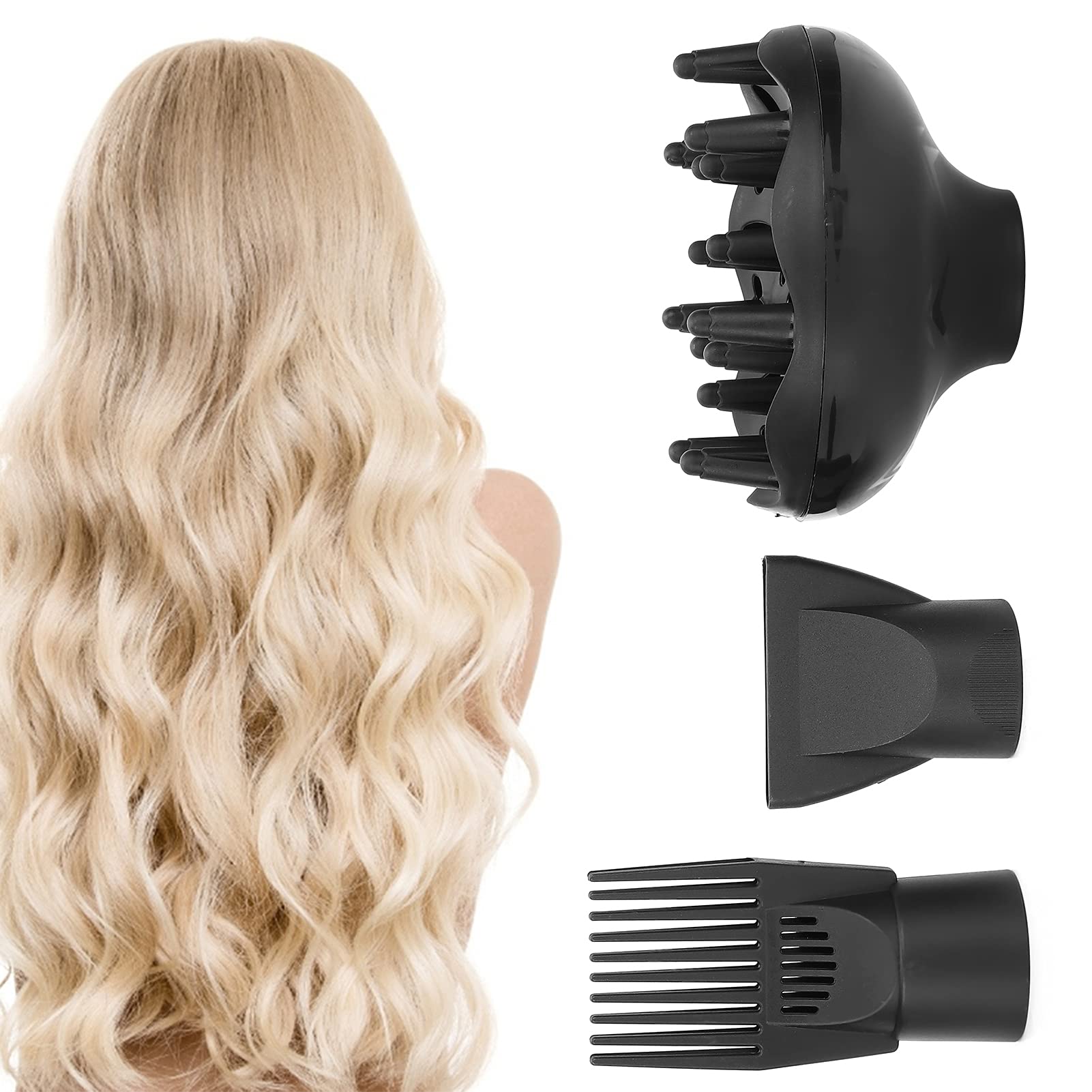 Fybida 3Pcs Hair Dryer Diffuser Nozzle Set - Plastic Attachment & Comb for 2