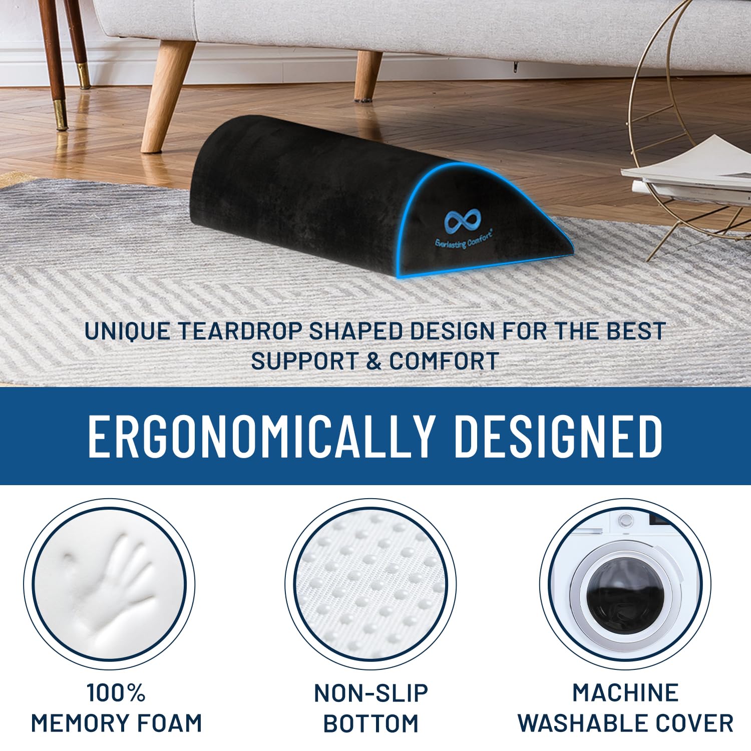 Ergonomic Memory Foam Foot Rest for Under Desk - Adjustable Office Foot Stool & Leg Elevation Pillow for Home Office, Gaming & Work - Improves Posture & Circulation (Perfect for Long Hours of Sitting)