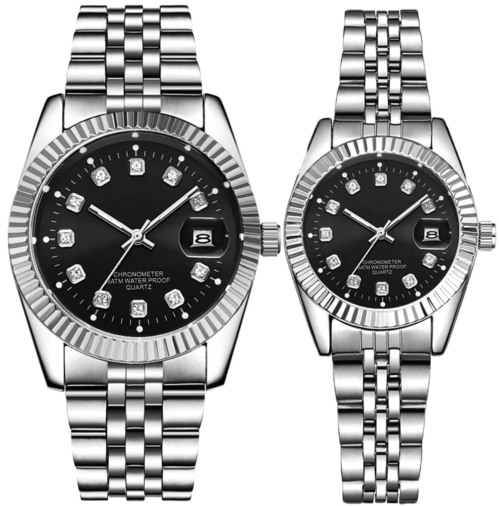 Stylish Matching Couple Watches Set - Silver Stainless Steel Quartz Wristwatches for Men & Women | Perfect Anniversary Gift, Wedding Present & Romantic Couples Accessory | Everyday Wear & Special Occasions