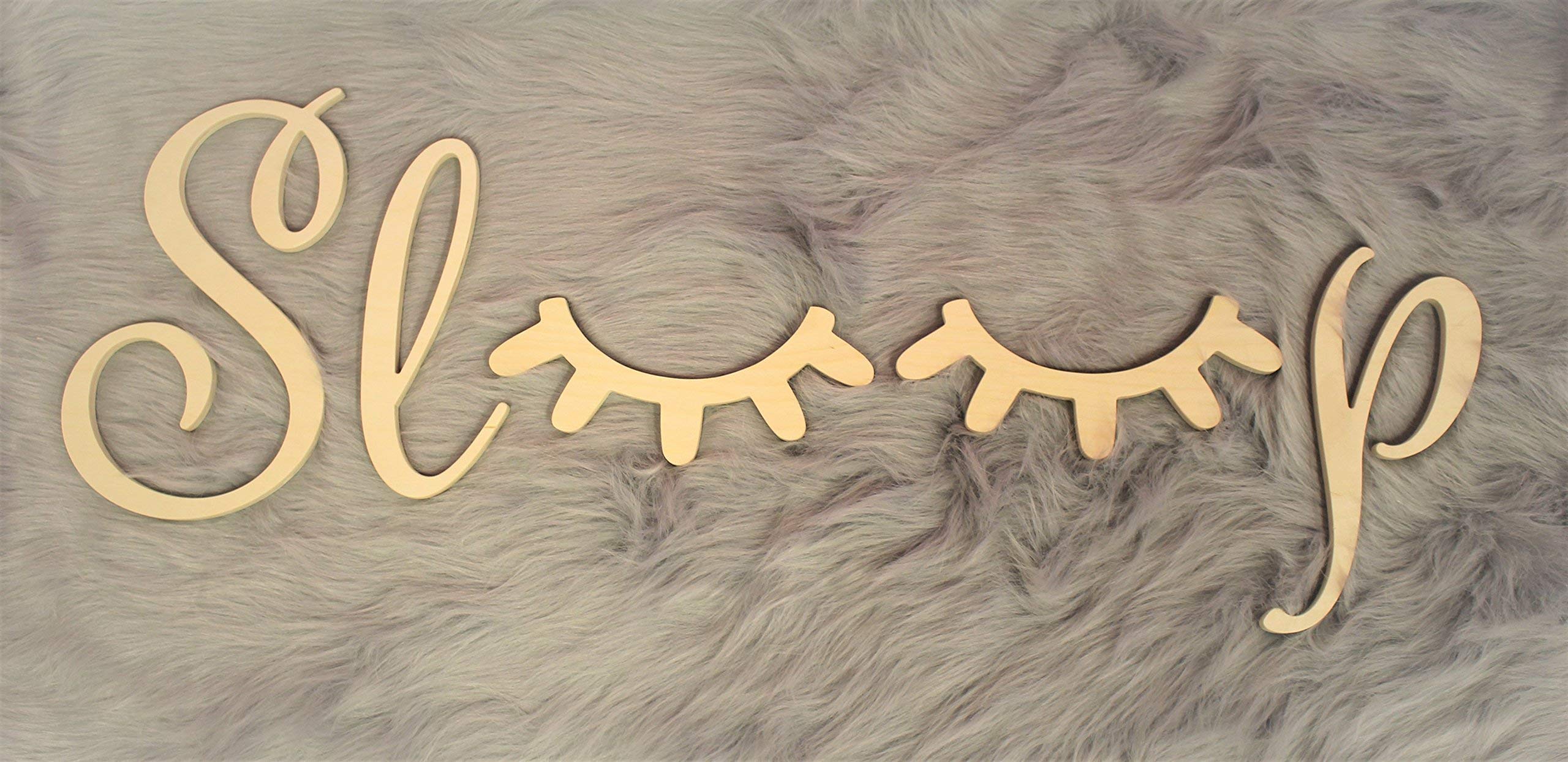 Wooden Sleep Wall Decor with Eyelashes for Nursery & Bedroom