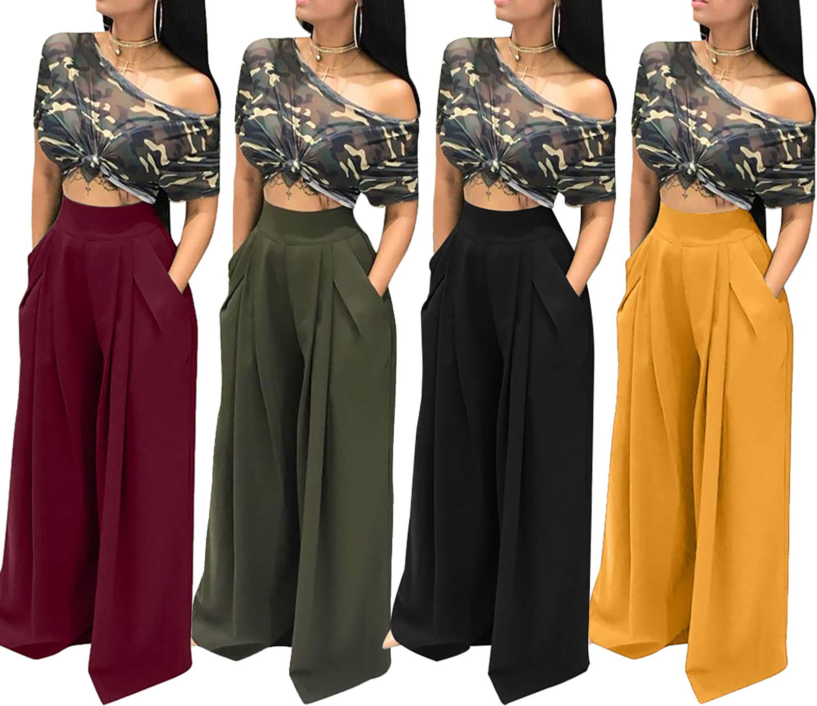 LKOUS Women's High Waist Wide Leg Palazzo Pants - 2024 Casual Solid Color Work Pants for Office, Travel & Everyday Wear