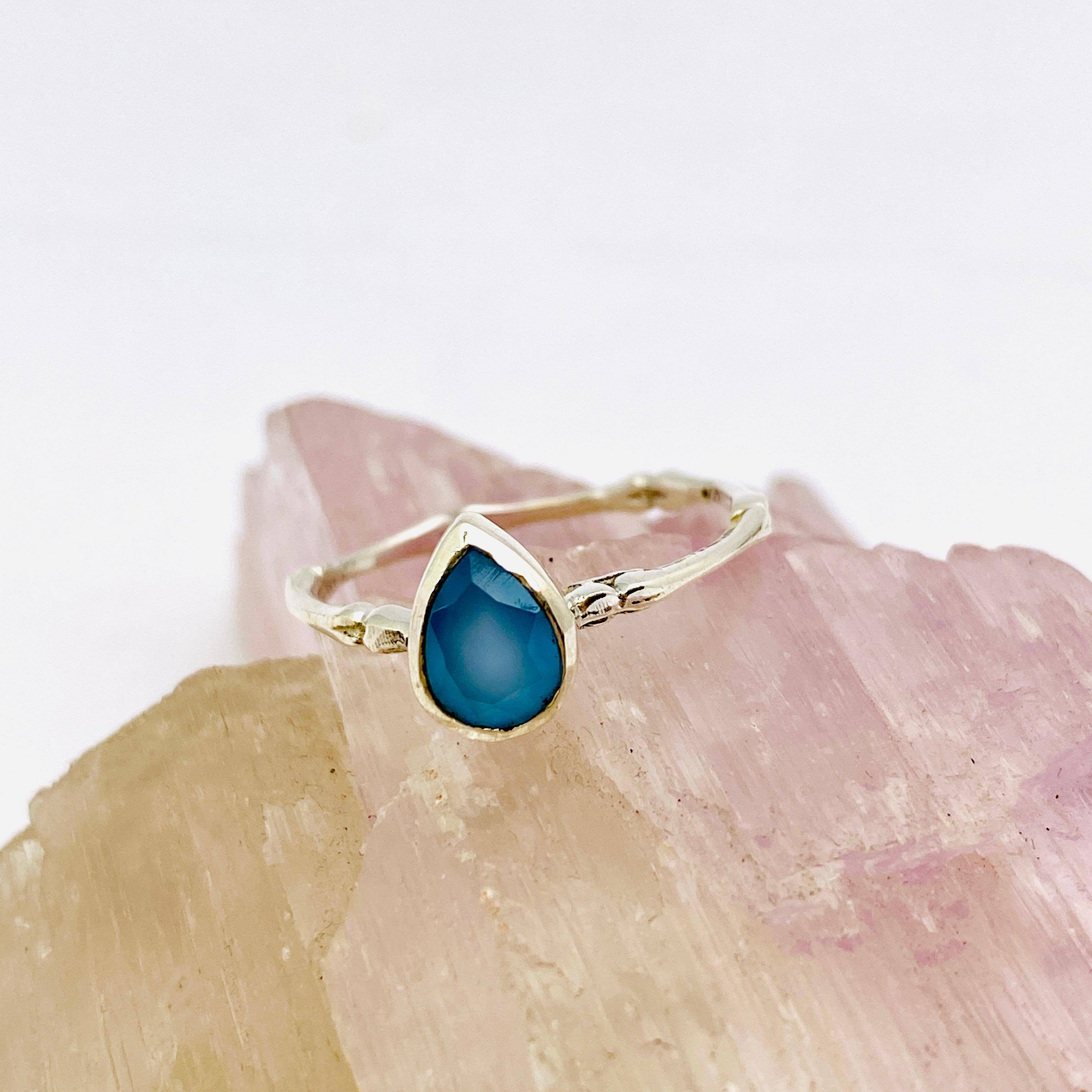 Blue Chalcedony Faceted Teardrop Fine Band Ring R3691 BC - Elegant Dainty Jewelry for Women, Perfect for Weddings, Parties & Everyday Wear