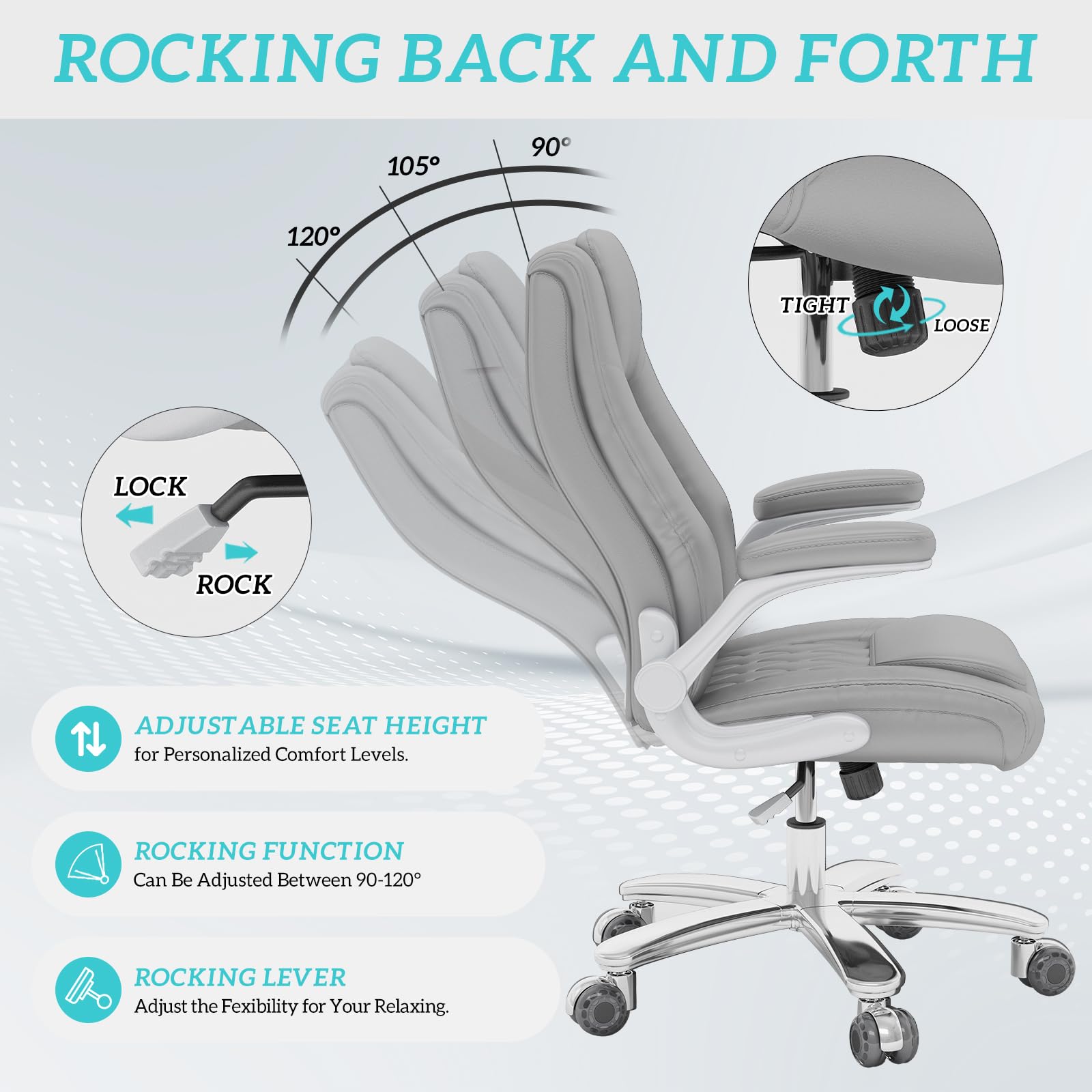 Premium High Back Executive Office Chair - Big & Tall Ergonomic Desk Chair with Lumbar Support, 400LB Weight Capacity, Flip-Up Armrests & Smooth-Rolling Rubber Wheels (Grey) - Ideal for Home Office, Corporate Workspaces & Gaming Setup