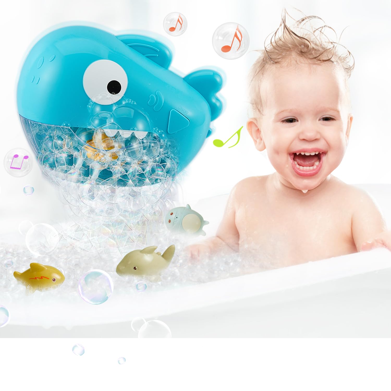 Automatic Bubble Bath Machine with Music & 3 Silicone Bath Toys for Toddlers Ages 1-3 - Fun Bubble Maker for Kids Bath Time, Birthday Gift & Sensory Play