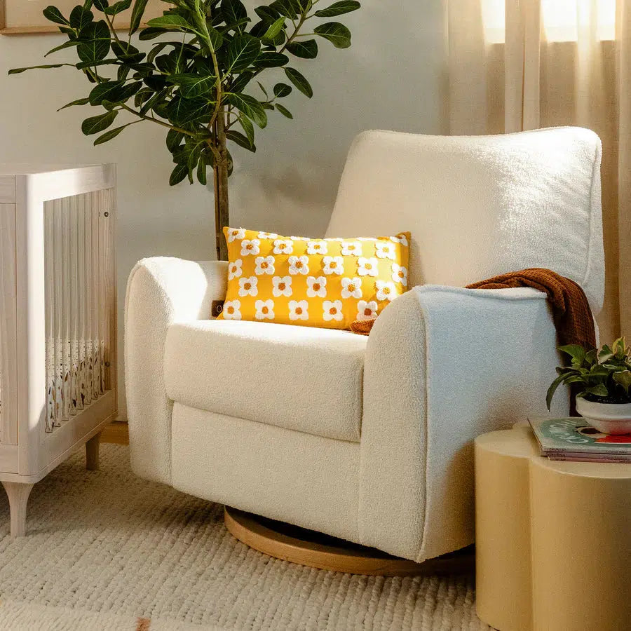 Babyletto Sunday Electronic Glider & Recliner Chair - Luxe Chantilly Fleece Upholstery with Light Wood Base | Nursery Glider for Breastfeeding & Baby Room Decor