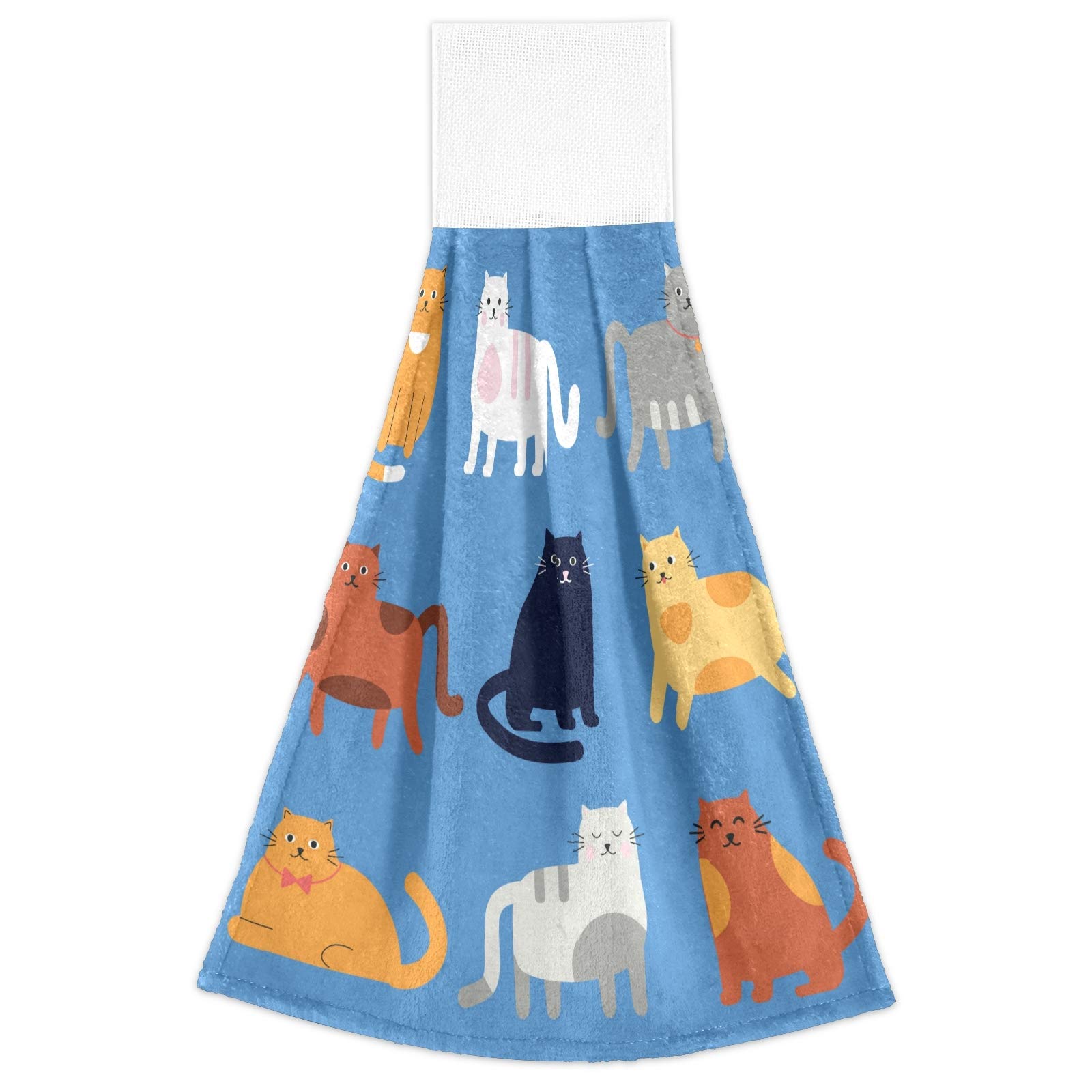 Soft & Absorbent Cat-Themed Hook & Loop Hand Towels - Set of 2 (12x17 Inch) for Kitchen & Bathroom | Super Absorbent, Durable & Convenient Hanging Design - Perfect for Cooking, Cleaning & Home Decor