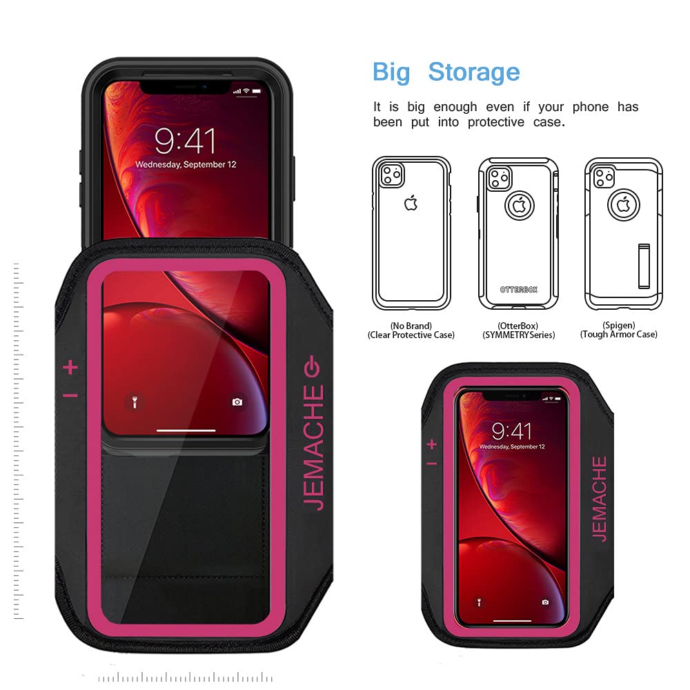 JEMACHE Waterproof Armband for iPhone 16/15/14/13/12/11 Pro - Adjustable Running Workout Armband with Key Holder (Rose) - Perfect for Gym, Jogging & Outdoor Activities