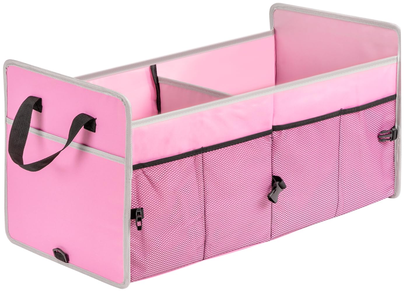Collapsible 75L Large Capacity Car Trunk Organizer with 2 Compartments - Portable SUV Storage for Travel, Groceries & Sports Gear (Pink)