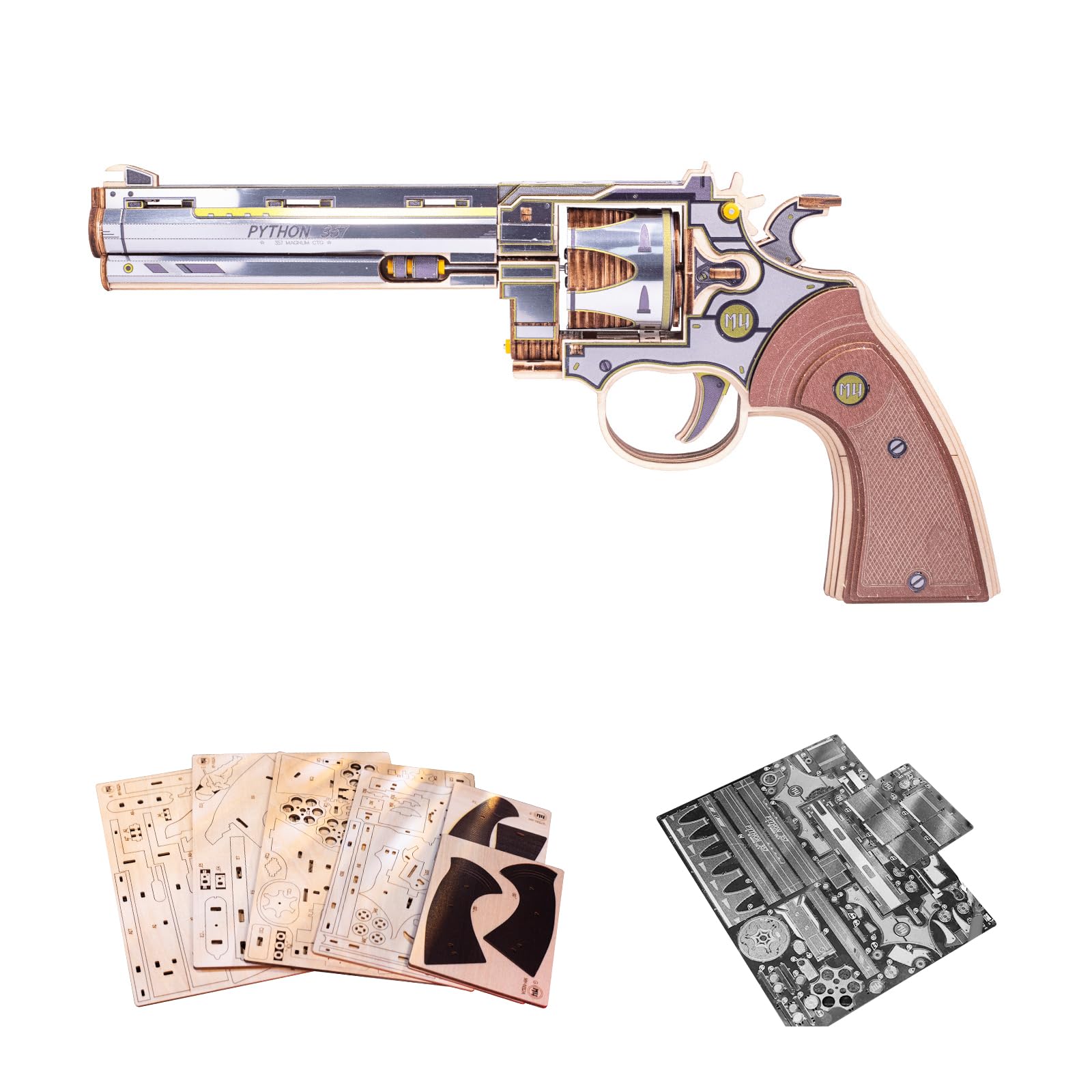 3D Wooden Puzzle Kit for Adults - DIY Colt Python & AK47 Revolver Pistol Toy Gun Building Set, Rubber Band Gun Model, Christmas Birthday Gifts, Home Office Desk Decor | Stress Relief & Creative Hobby Activity