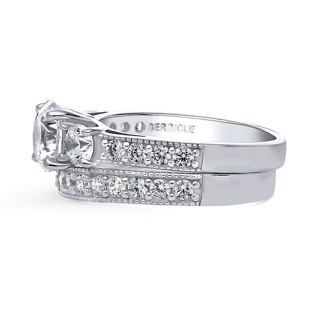 BERRICLE Sterling Silver 3-Stone Wedding & Engagement Ring Set for Women - 1.25 Carat Round Cut Cubic Zirconia CZ, Rhodium Plated, Size 4-10 | Perfect for Proposals, Anniversaries & Bridal Jewelry Gifts