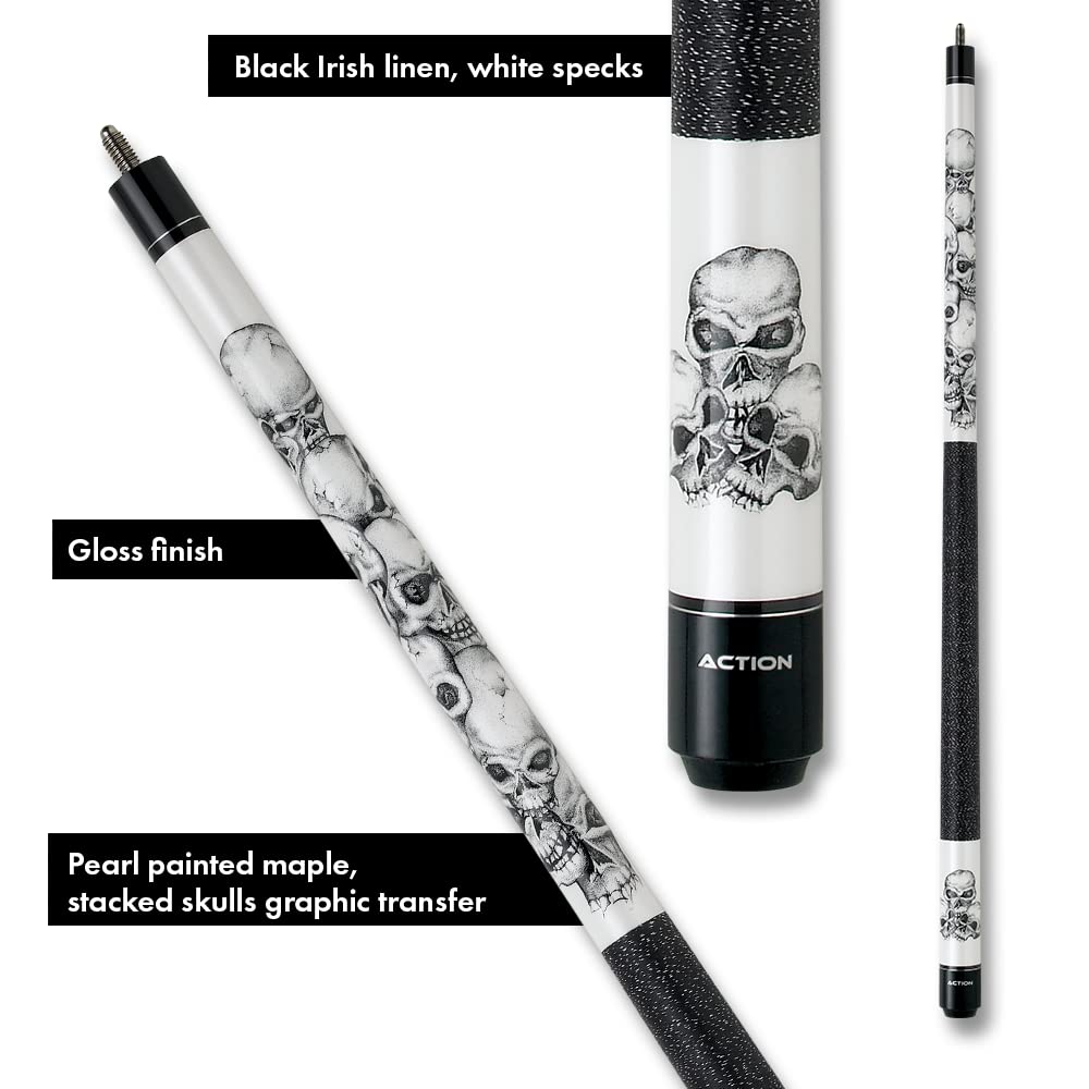 Action Skulls Adventure Pool Cue - 18 oz Weight - Premium Billiards Stick for Professional & Recreational Players - Perfect for Bars, Game Rooms & Pool Halls
