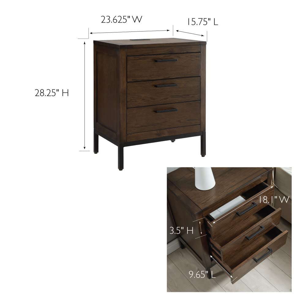 Rustic Modern Nightstand with Drawer & USB-C Fast Charging - Solid Wood Side Table for Bedroom, Living Room & Office - Distressed Riverstone Finish - Perfect for Charging Devices, Storing Essentials & Adding Farmhouse Style to Your Space