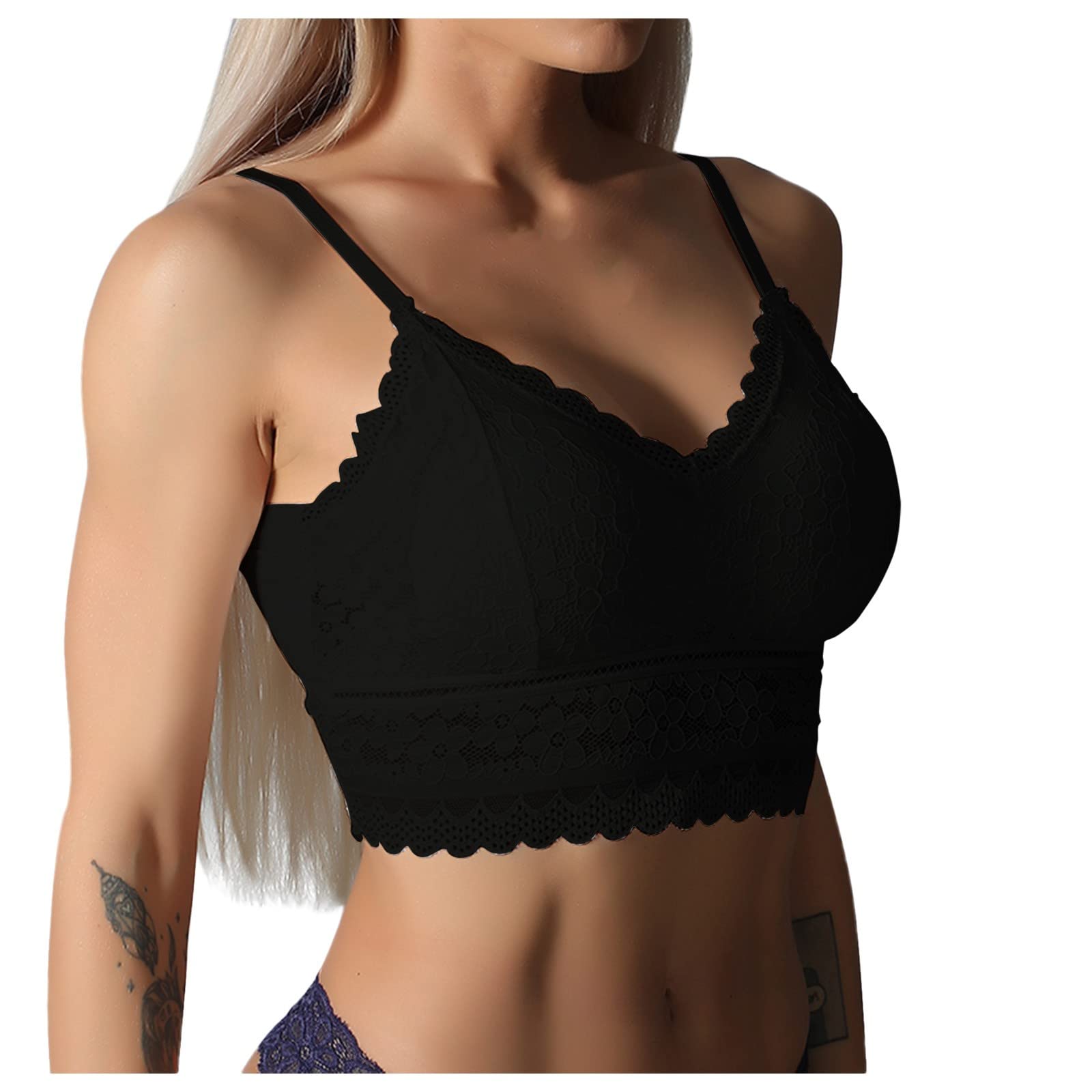 WNVMWI Women's Lace Bralette - Soft Wireless Comfort Bra with Light Padding for Everyday Wear | Perfect for Yoga, Lounge & Sleep