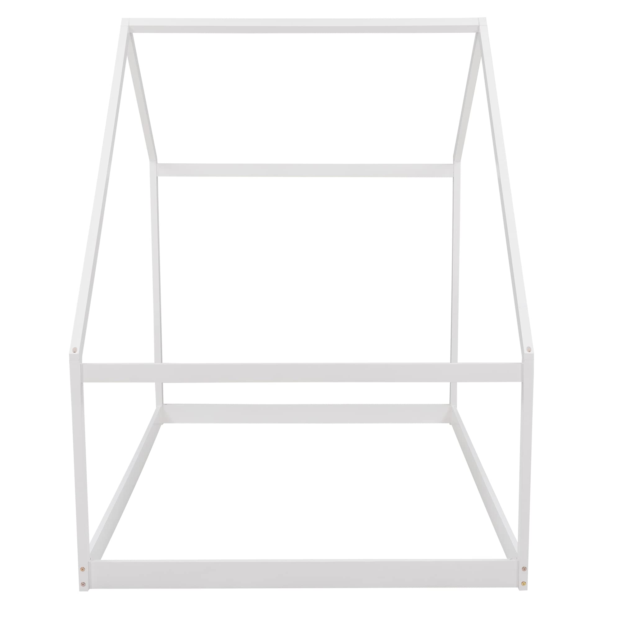 Wooden House Bed for Kids - Full Size White Bed Frame for Bedroom Decor