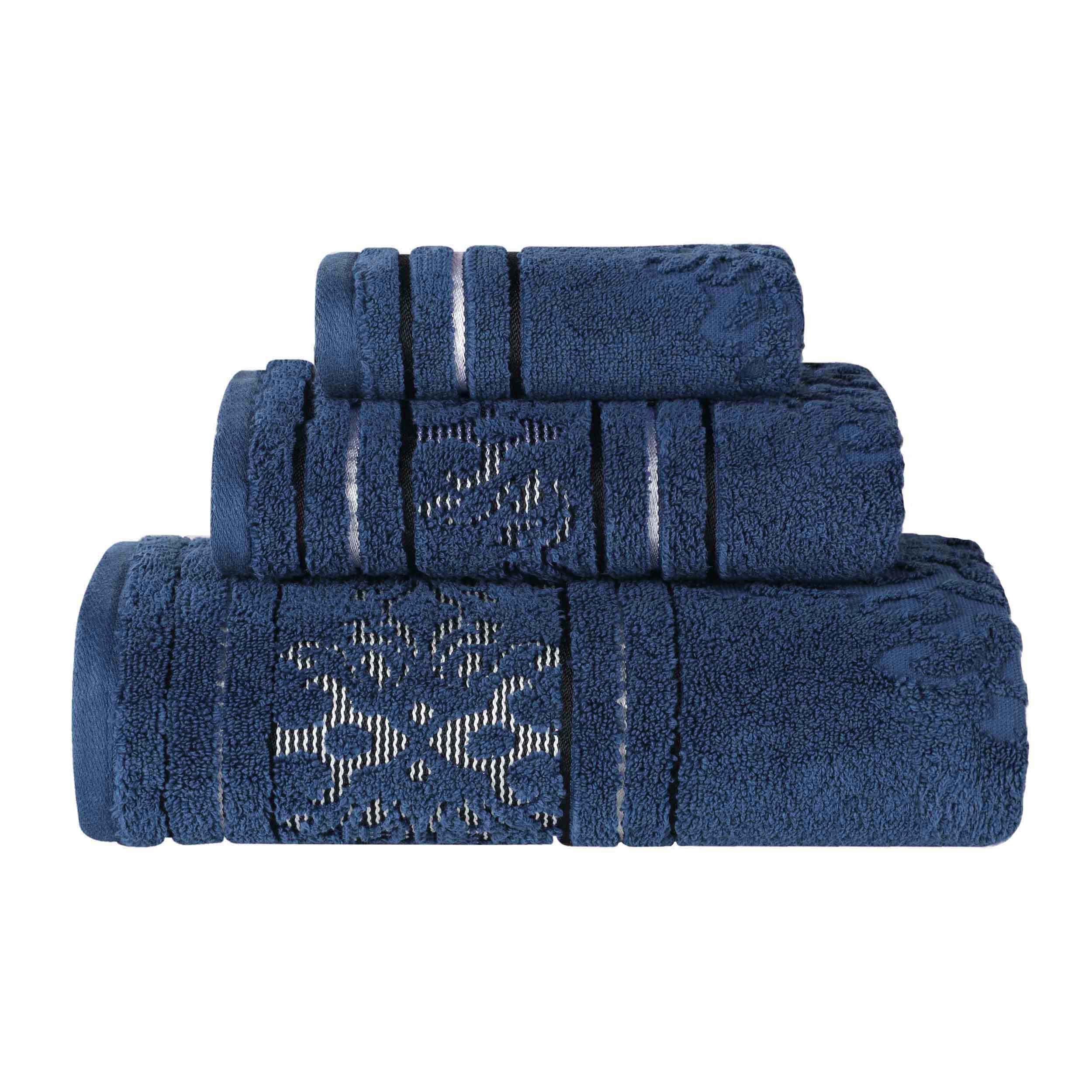 Premium Sadie Zero Twist Cotton 3-Piece Jacquard Towel Set with Elegant Floral Design - Soft Bath Towels for Spa, Guest Bathroom & Luxury Home Decor