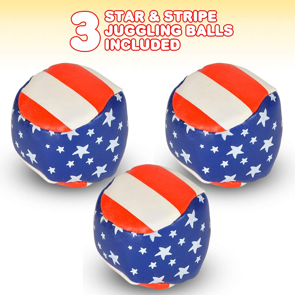 ArtCreativity Patriotic Juggling Balls Set - 3 Soft American Flag Themed Balls for Kids & Adults Beginners - Red White & Blue 4th of July Party Supplies - Perfect for Independence Day Celebrations, Outdoor Games & Circus Skill Practice