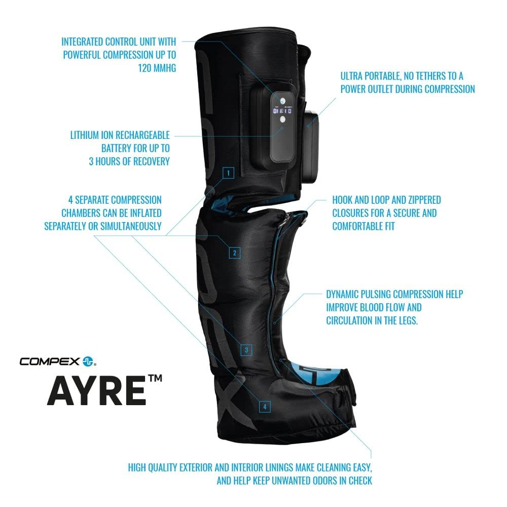 COMPEX Ayre Wireless Rapid Recovery Compression Boots for Athletes - High-Tech Air Compression Massage System - S/M Size - Ideal for Post-Workout Recovery & Muscle Pain Relief