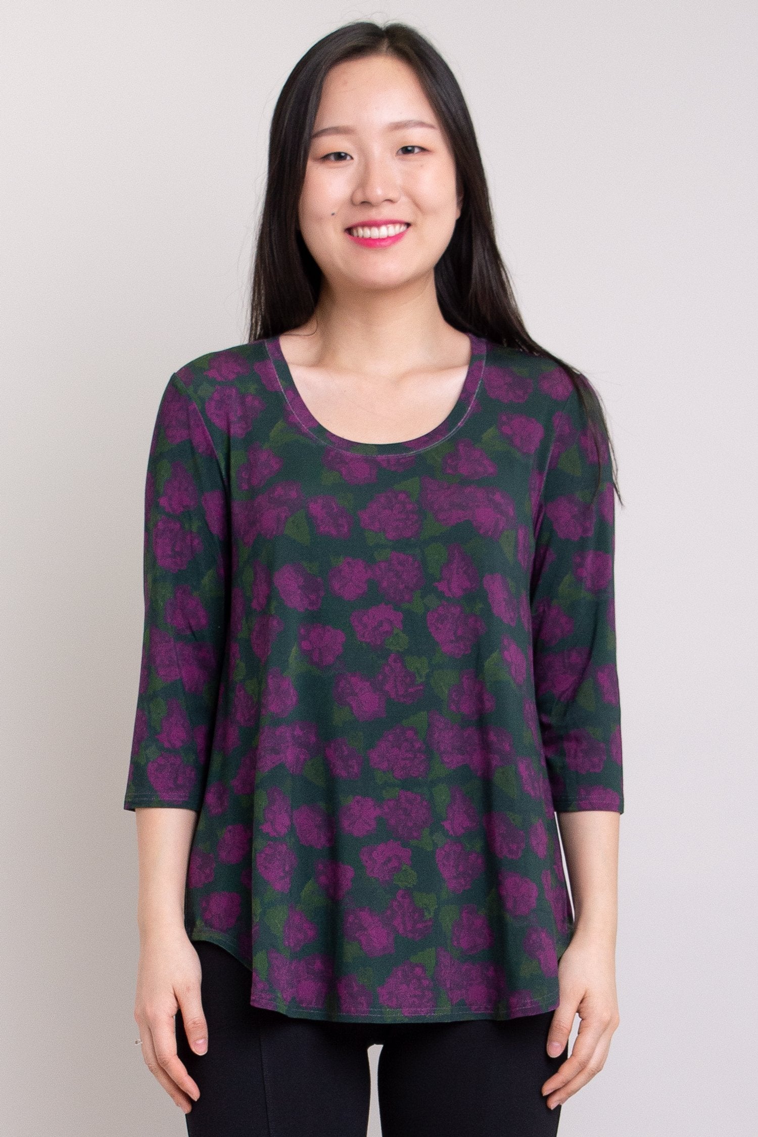 Jazz 3/4 Sleeve Women's Top with Watercolor Floral Print - Soft Bamboo Fabric - Perfect for Casual Wear, Summer Outfits & Music Festivals