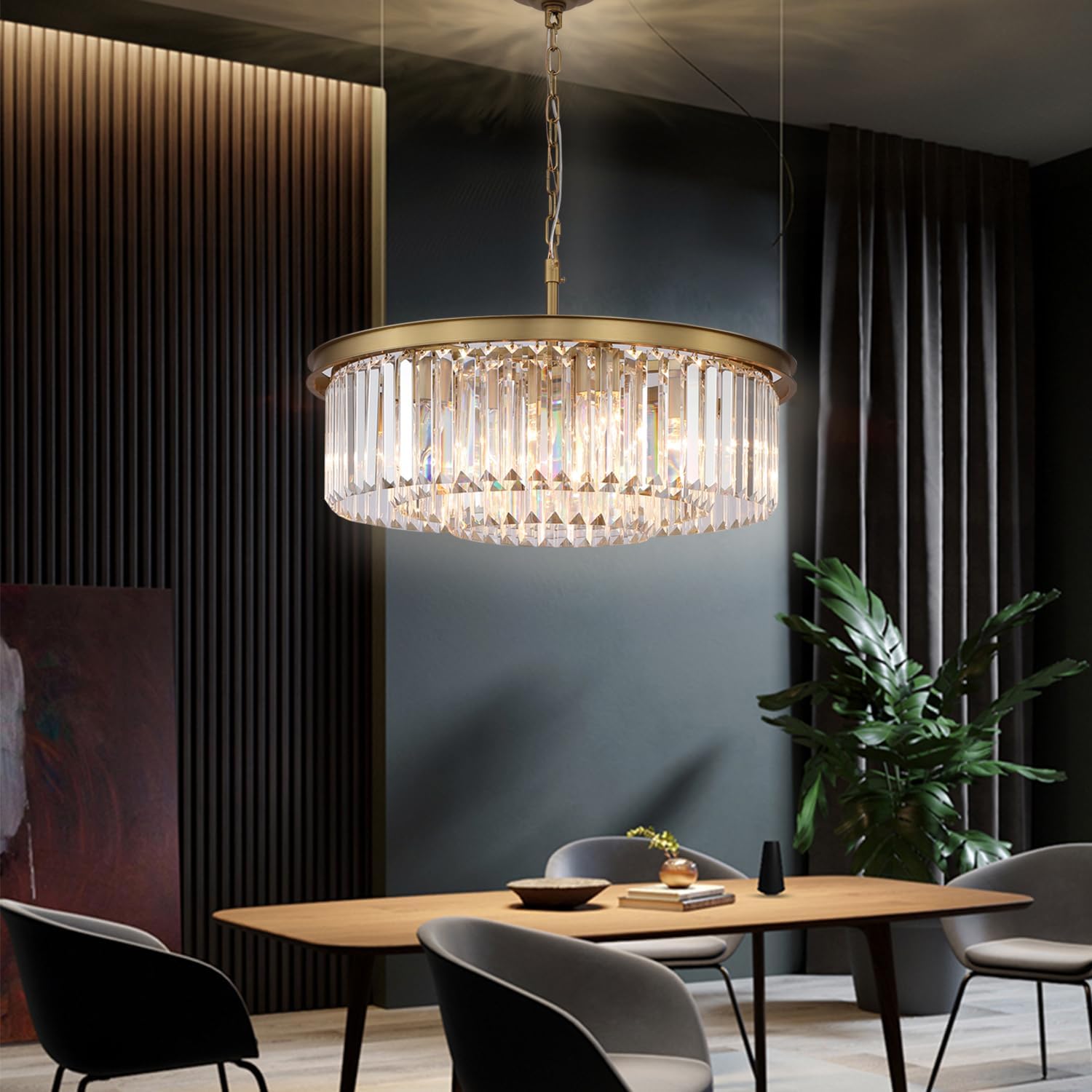Crystal Chandelier Pendant Ceiling Light Fixture - 8-Light Gold Chandelier for Dining Room, Living Room, Foyer & Hallway - 24 Inch Diameter - Elegant Lighting for Home Decor & Special Occasions